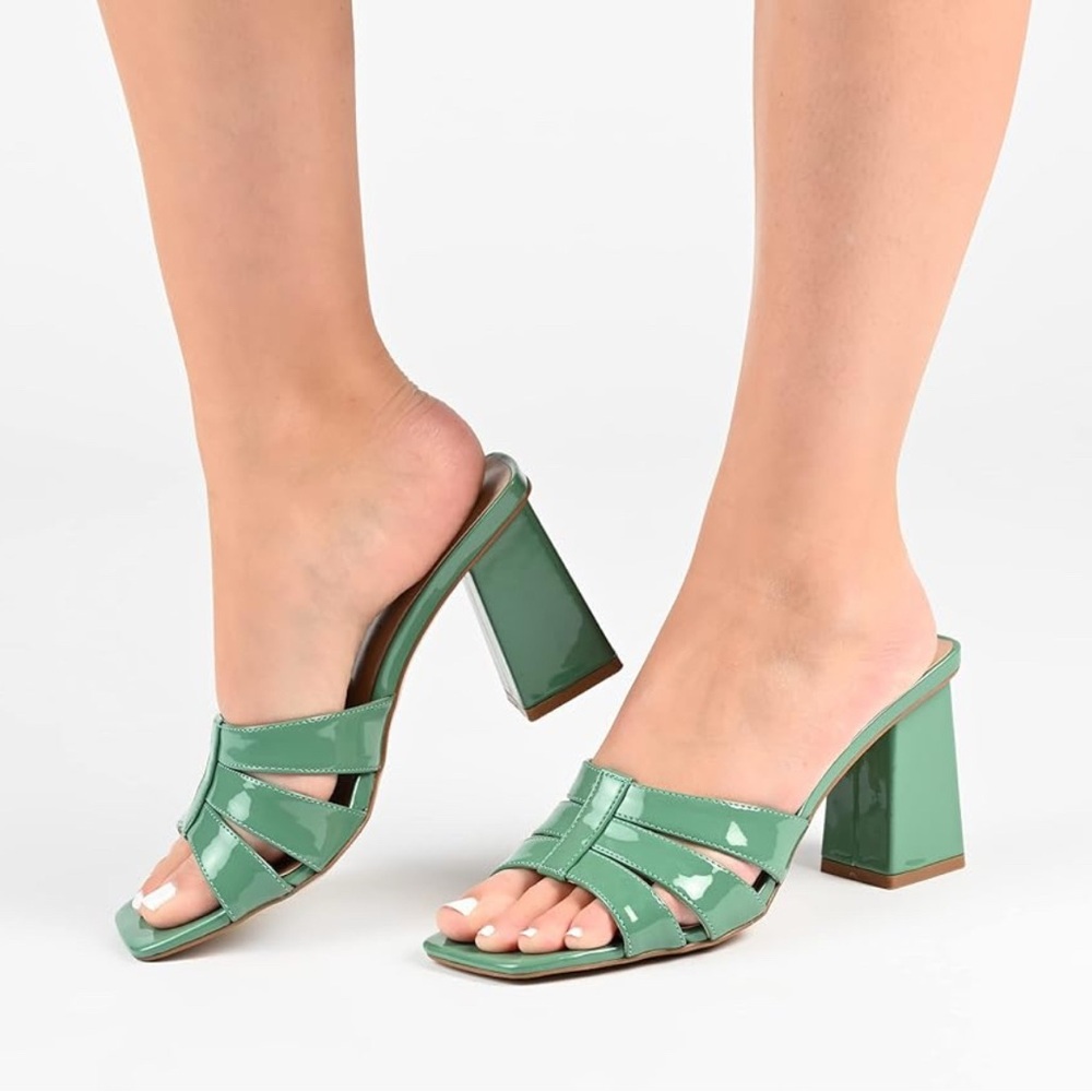 Journee Collection Green Block Heel Sandals